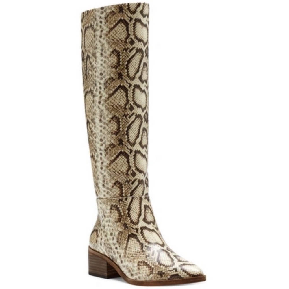 New Vince Camuto Women's Beaanna Knee High Boot In Natural Snake Print L…